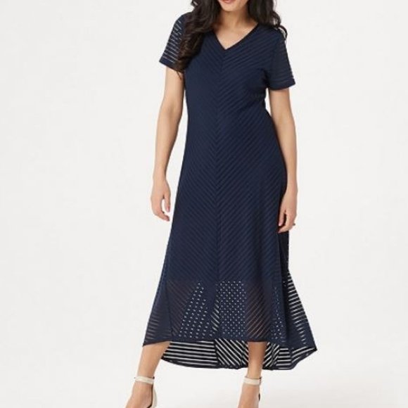 H by Halston Dresses & Skirts - H by Halston Petite Hi-Low Burnout Stripe Dress
